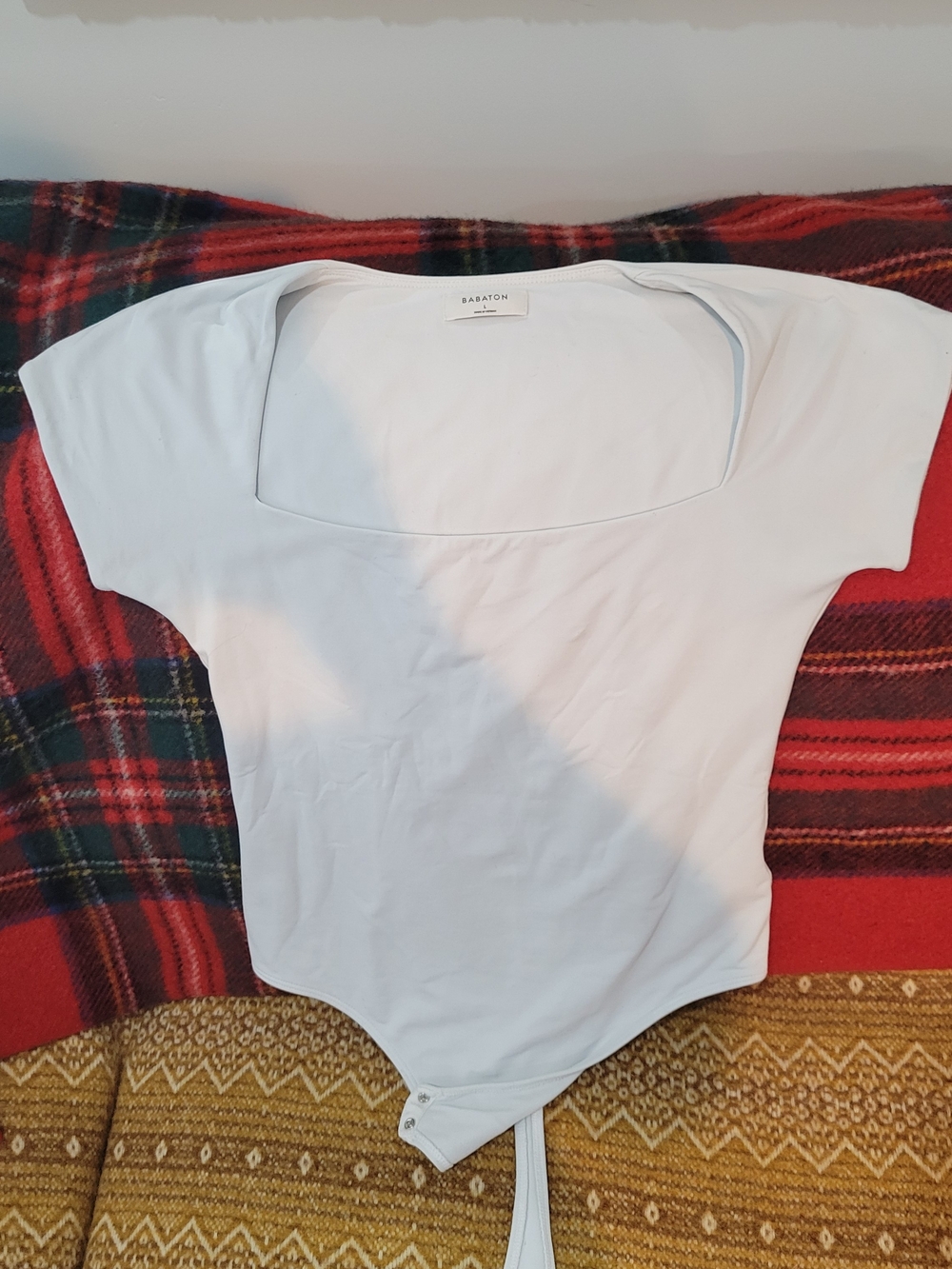 Babaton White Square-Neck Short Sleeve Bodysuit